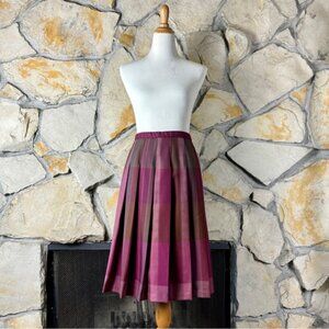 Pendleton Vintage Wool Pleated A-Line Midi Skirt Cranberry Plaid  10P, 12P
